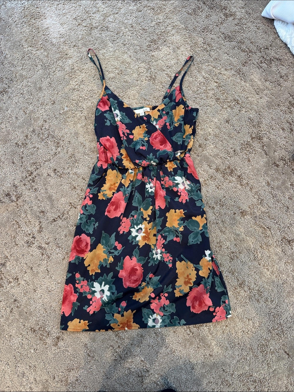 Lush Navy Floral Spaghetti-Strap Mini Dress